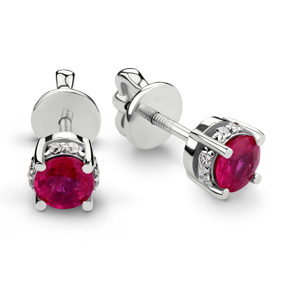 Gold earrings with gemstones "Ruby 28"